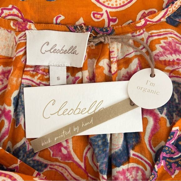 Cleobella Talia Organic Cotton Floral Button Up Top Orange Size S Boho Peasant - Picture 7 of 9